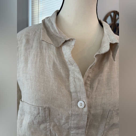 A Ren Oversized Women's Beige Linen Button Down Shirt Size Large - Picture 5 of 12